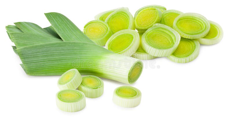 Leek with slices isolated on white background. with clipping path royalty free stock photography