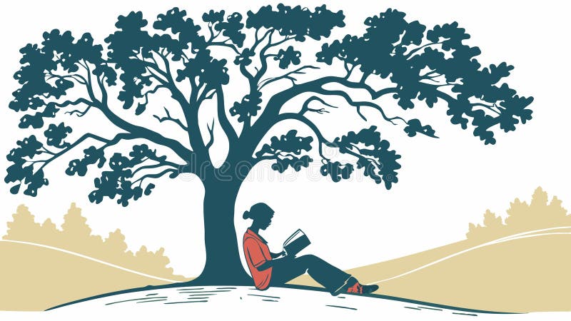 Leer libro bajo un diseño de vector de árbol IA generativa libre illustration