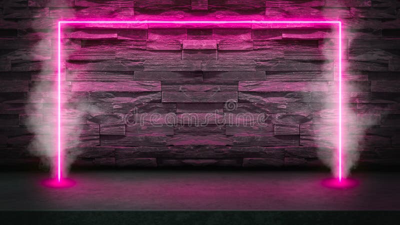 Leere dunkle Steintabelle mit Rosaleuchtstoff Neonlaserlichten im Rauche stockfotos Leere dunkle Steintabelle mit Rosaleuchtstoff Neonlaserlichten im Rauche stockfotos
