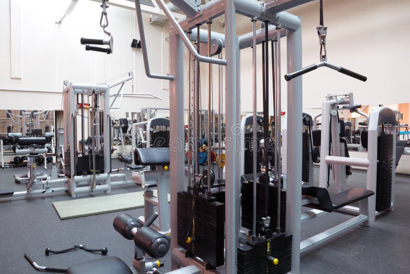 Empty modern fitness center hall. Empty modern fitness center hall