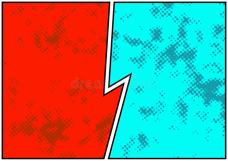 Comics blank story page spotted and bright. Retro comic empty dotted pattern strip page representing opposite sides divided by white and black border. Easy to change colors. Vector illustration. Comics blank story page spotted and bright. Retro comic empty dotted pattern strip page representing opposite sides divided by white and black border. Easy to change colors. Vector illustration