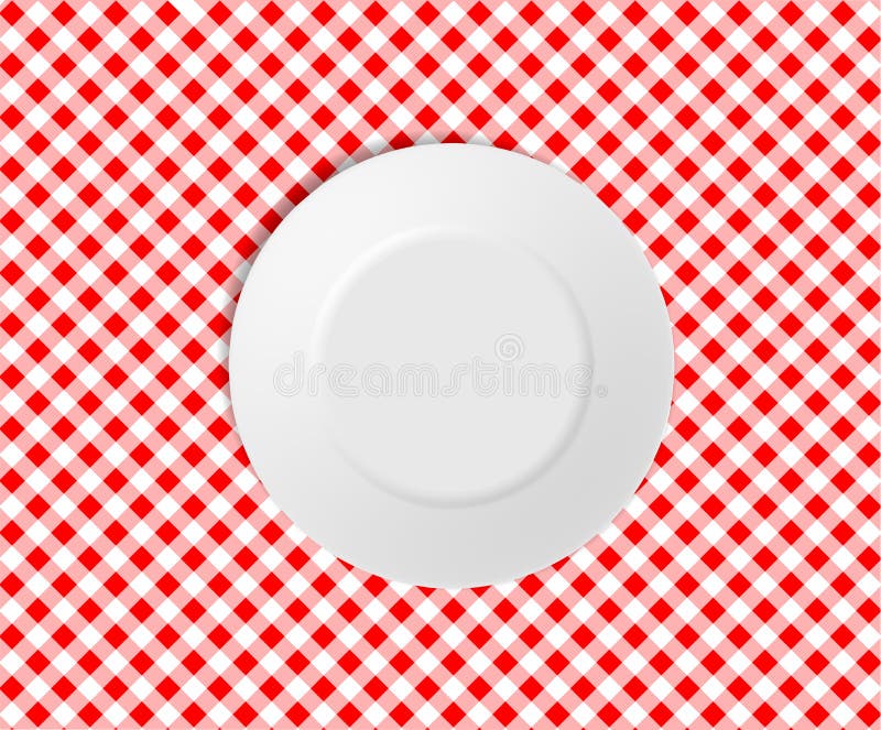 Leere Platte auf einer roten überprüften Tischdecke vektor abbildung Leere Platte auf einer roten überprüften Tischdecke vektor abbildung