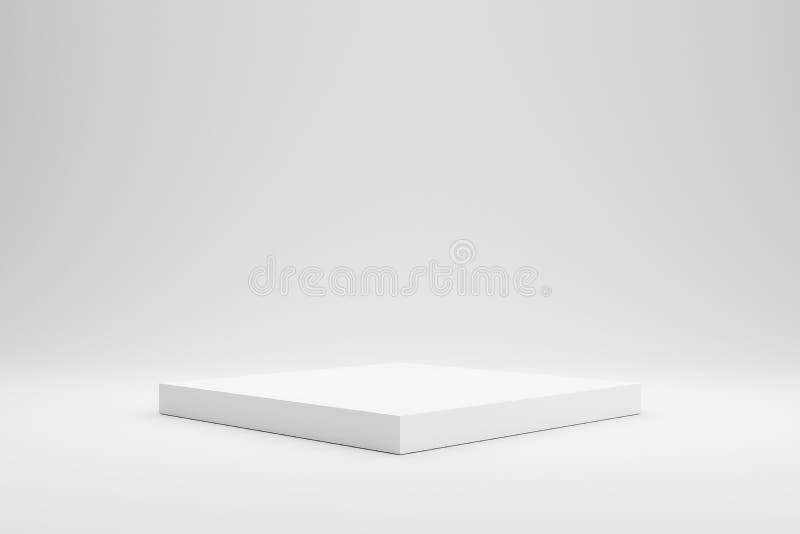 Leere Podium- oder Sockelanzeige auf weißem Hintergrund Kastenstandkonzept Leerer Produktregal-Stellungshintergrund Reproduktion