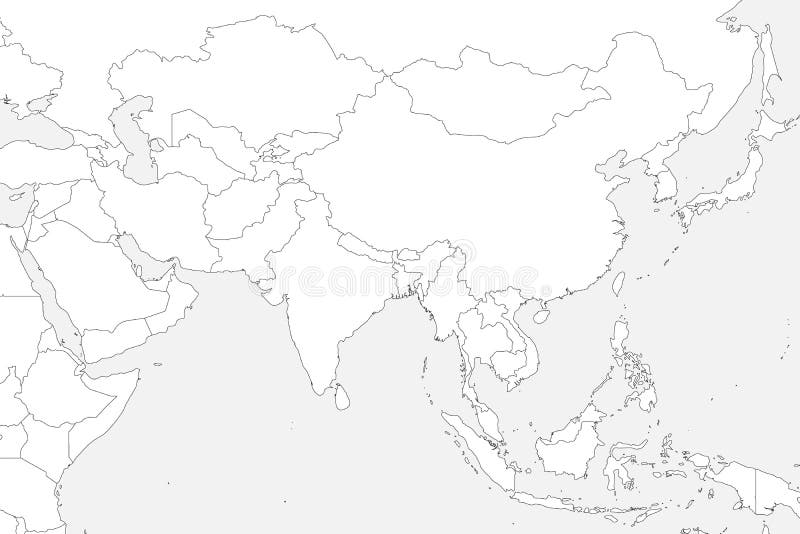 Leere politische Karte von West-, Süd- und Ost-Asien Dünne schwarze Entwurfsgrenzen auf hellgrauem Hintergrund Vektor