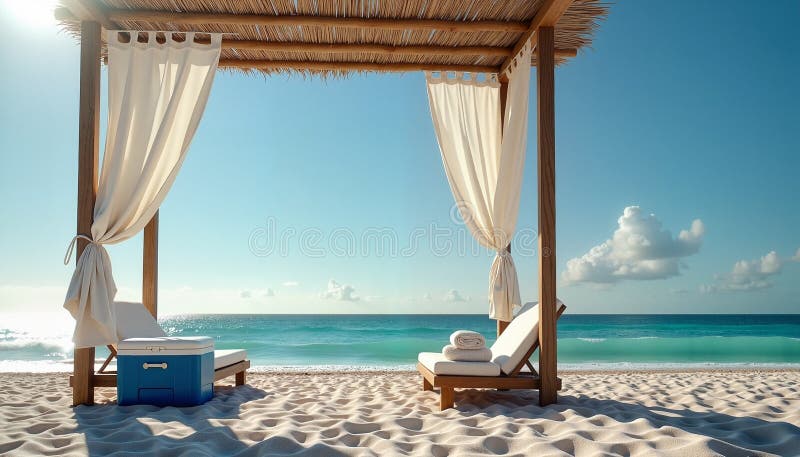 Leere Strandhütte unter heller Sonne bei ruhiger Sommersonne Entspannung lizenzfreie stockfotografie