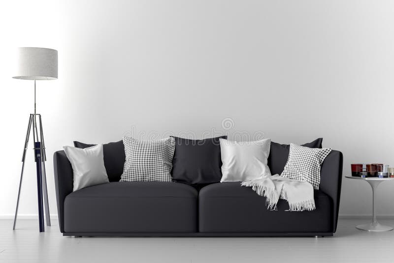 Leere Wand Im Leeren Raum Mit Sofa Stock Abbildung - Illustration von