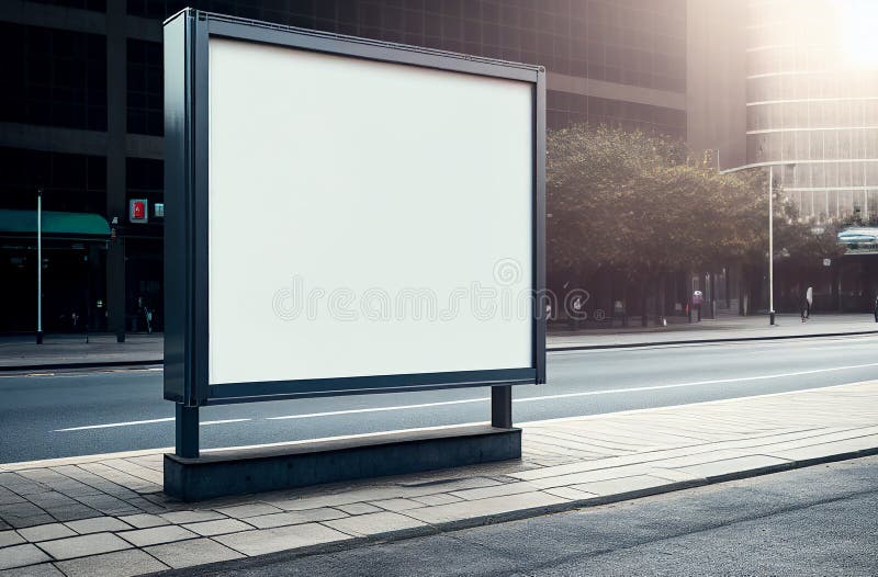 Leere weiße Plakatwand auf der Straßenseite des Stadthauses mit Schild stock abbildung