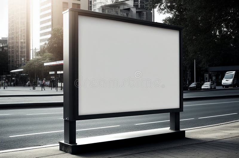 Leere weiße Plakatwand auf der Straßenseite des Stadthauses mit Schild lizenzfreie abbildung