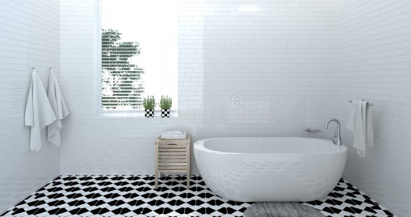 Leerer Badezimmerinnenraum, Toilette, Dusche, moderne Hauptwiedergabe des Designs 3d für weißes Fliesenbadezimmer des Kopienraumh vektor abbildung Leerer Badezimmerinnenraum, Toilette, Dusche, moderne Hauptwiedergabe des Designs 3d für weißes Fliesenbadezimmer des Kopienraumh vektor abbildung