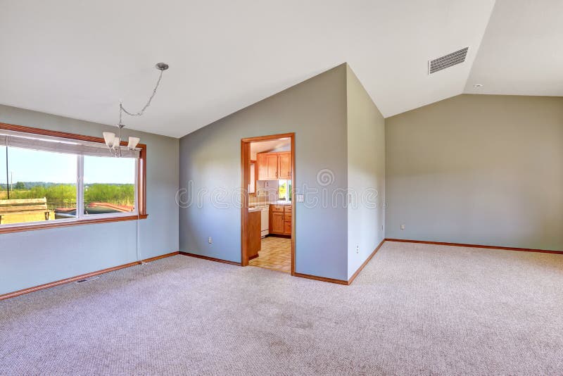 Leerer Landschaftshausinnenraum mit hoher gewölbter Decke lizenzfreie stockfotos