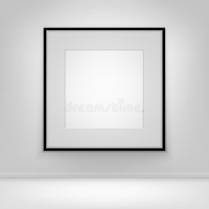 Leerer leerer Weiß-Spott herauf Plakat-Bildschwarz-Rahmen auf Wand mit Boden Front View lizenzfreie abbildung