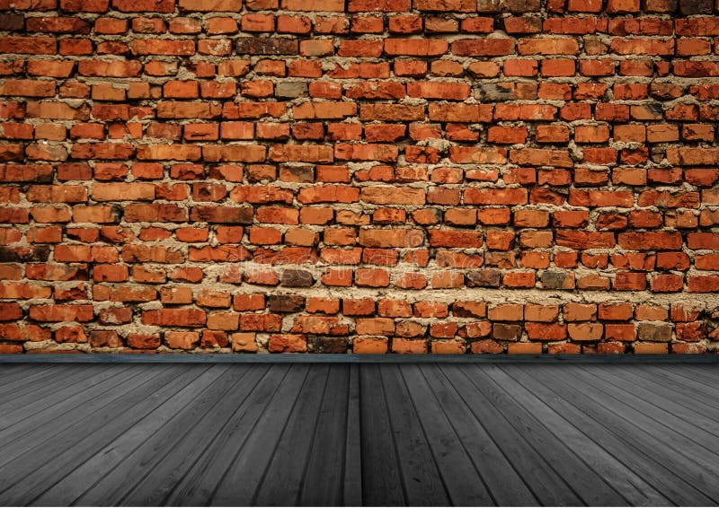 Leerer Raum mit Wand und Bretterboden des roten Backsteins lizenzfreies stockbild Leerer Raum mit Wand und Bretterboden des roten Backsteins lizenzfreies stockbild