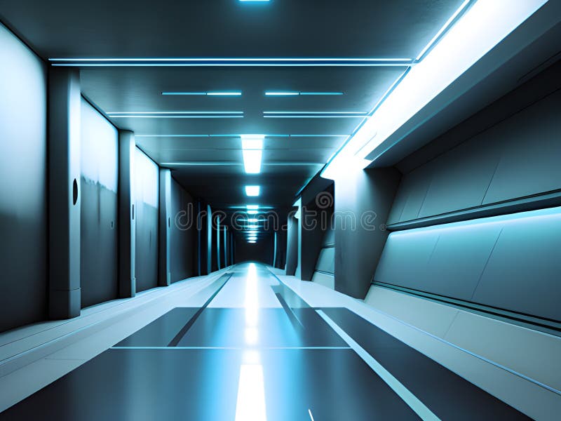 Leerer Tunnel mit Neonlicht 3D-Rendering ai generiert stock abbildung
