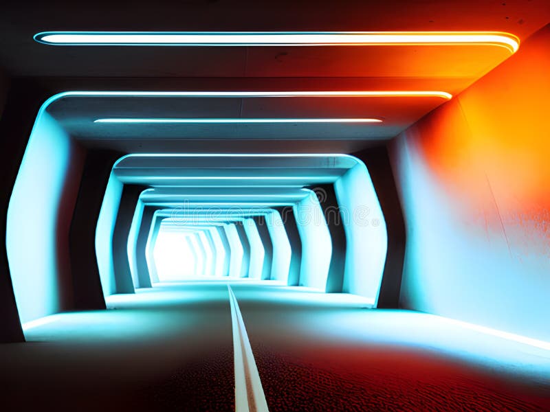 Leerer Tunnel mit Neonlicht 3D-Rendering ai generiert lizenzfreie abbildung