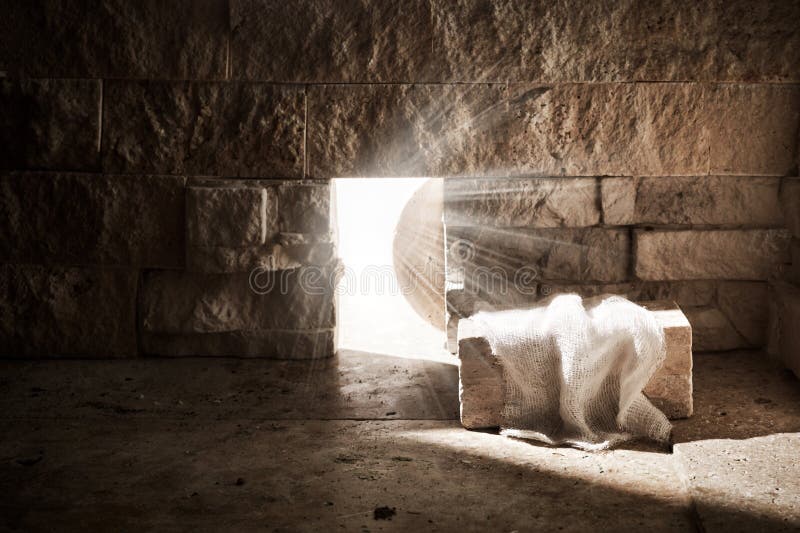 Leeres Grab, während Licht von außen leuchtet. Jesus-Christ-Auferstehung. christliches Osterkonzept.