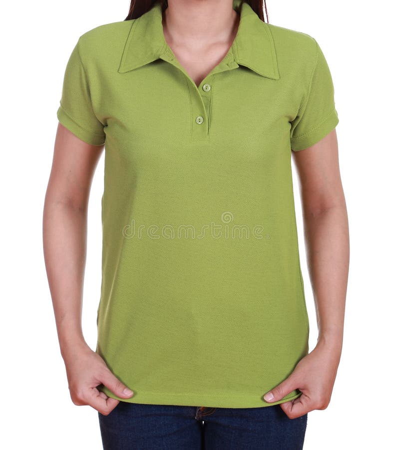 Leeres grünes Polohemd auf Frau lizenzfreie stockfotografie Leeres grünes Polohemd auf Frau lizenzfreie stockfotografie