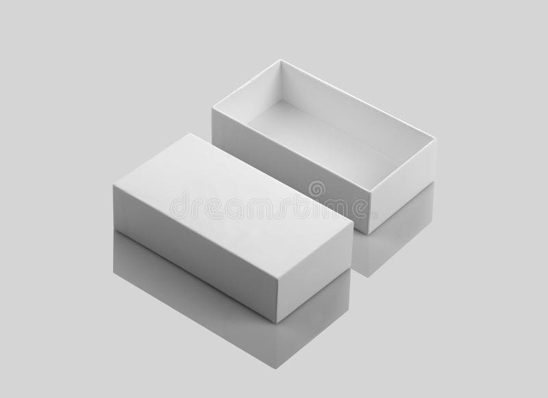 Blank White Open Product Cardboard Box on Gray Background. Blank White Open Product Cardboard Box on Gray Background