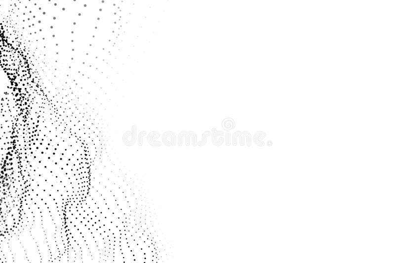Left 3D rendering abstract digital array wireframe black particles wave on white background stock illustration