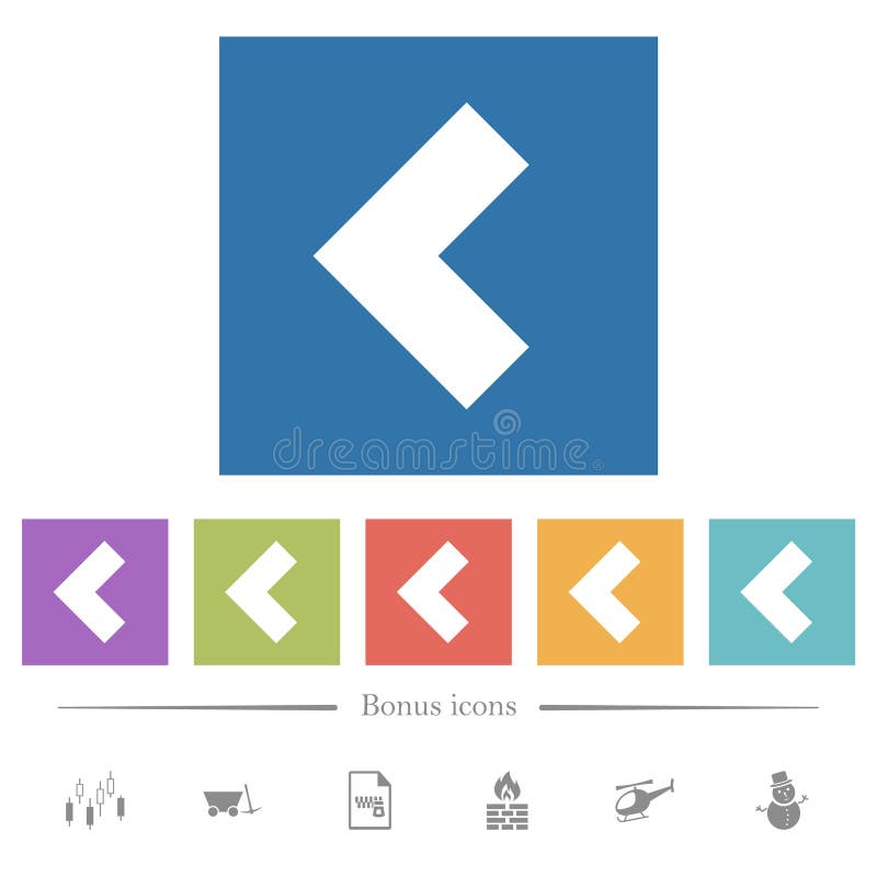 Left 90 degrees angle arrow solid flat white icons in square backgrounds stock illustration