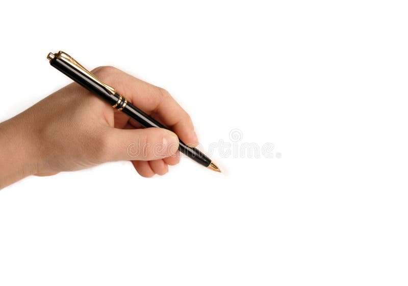 Left handed child writing on white paper royalty free stock photo