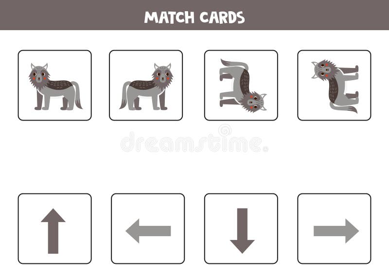 Left, Right, Up or Down. Spatial Orientation with Cute Wolf Stock