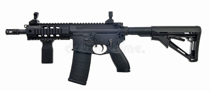 Left side AR15 SBR with 30rd mag and extended collapsible stock