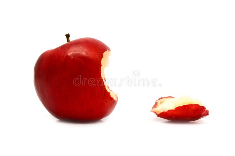 Leftover bit of apple on a white background