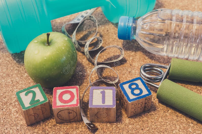 Leg Vlakte - Gelukkig Nieuwjaar 2018 Geschiktheid & Gezond het Eten Concept stock foto Leg Vlakte - Gelukkig Nieuwjaar 2018 Geschiktheid & Gezond het Eten Concept stock foto