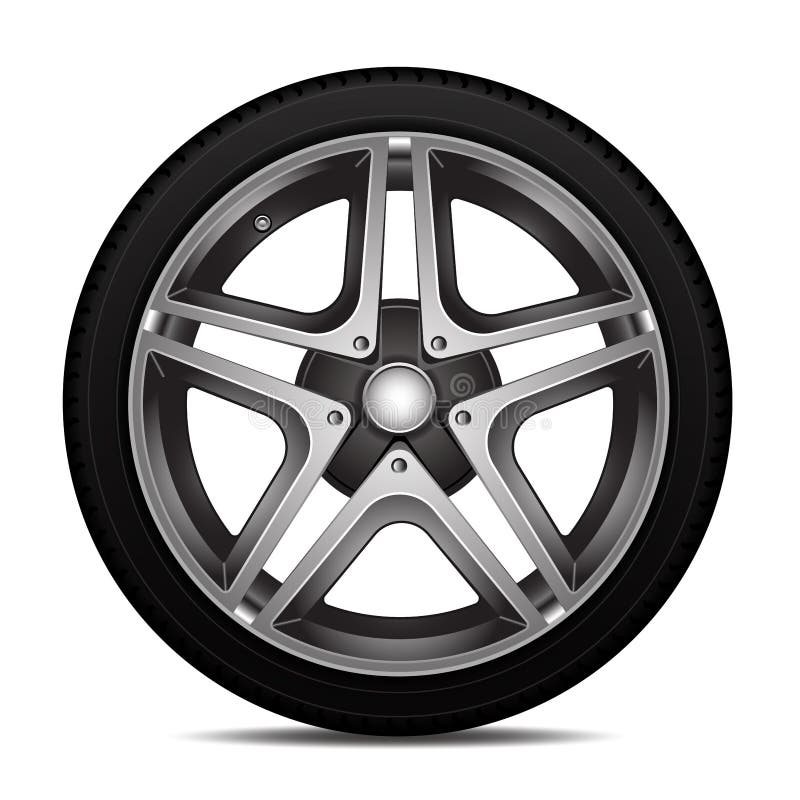 Realistic car wheel alloy with tire sport design on white background vector illustration. Realistic car wheel alloy with tire sport design on white background vector illustration.