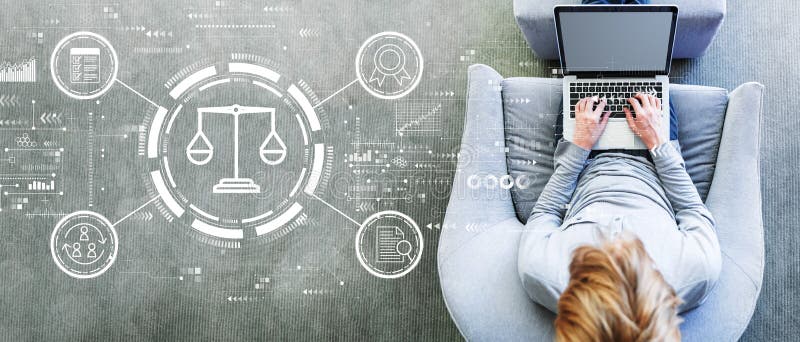Legal advice service concept with man using a laptop stock photography Legal advice service concept with man using a laptop stock photography
