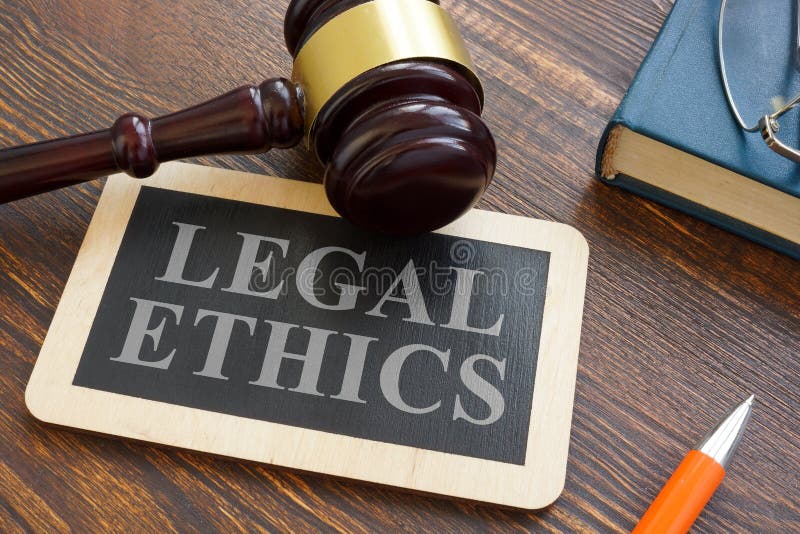 Legal Ethics Words on the Plate and Gavel. Stock Photo Image of