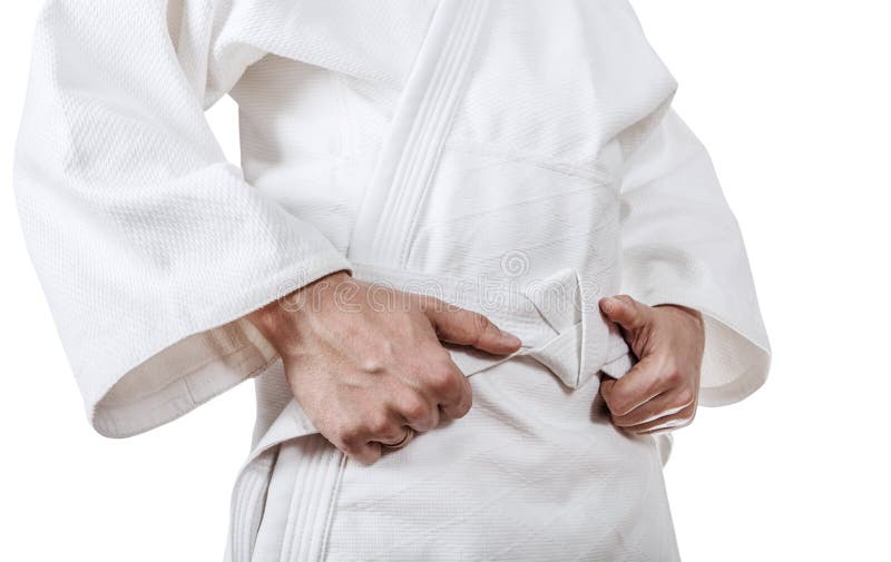 Legatura della fine della cinghia del kimono sull'immagine fotografie stock Legatura della fine della cinghia del kimono sull'immagine fotografie stock