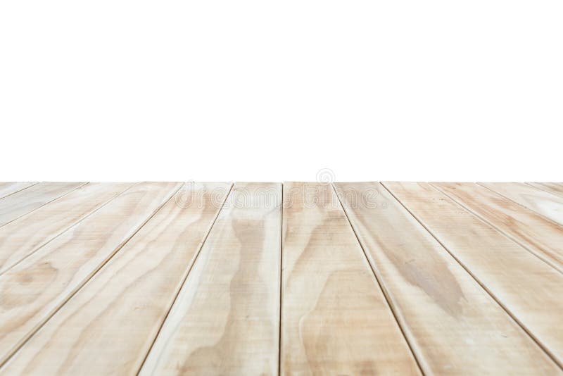 Lege bovenkant van houten die lijst of teller op witte backgroun wordt geïsoleerd