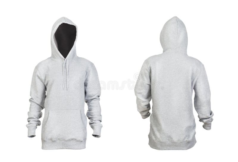 Lege grijze hoodie met opgeheven kapvoorzijde en terug stock foto's Lege grijze hoodie met opgeheven kapvoorzijde en terug stock foto's