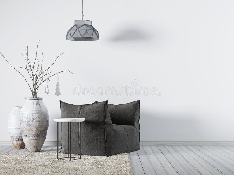 Lege muur voor model op binnenlandse achtergrond, Skandinavische stijl stock illustratie Lege muur voor model op binnenlandse achtergrond, Skandinavische stijl stock illustratie