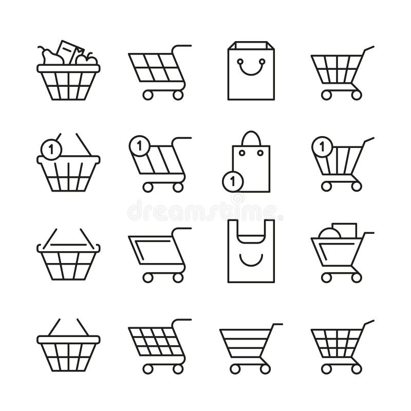 Lege online het winkelen manden, van het de lijnweb van de marktdoos de winkel vectorpictogrammen stock illustratie Lege online het winkelen manden, van het de lijnweb van de marktdoos de winkel vectorpictogrammen stock illustratie