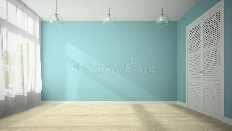 Empty room with blue wall 3D rendering. Empty room with blue wall 3D rendering
