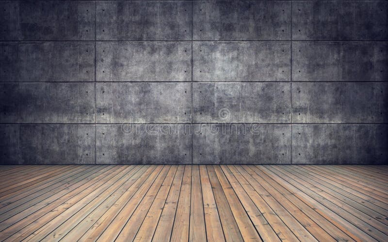 Lege ruimte met houten vloer en betontegelsmuur stock illustratie Lege ruimte met houten vloer en betontegelsmuur stock illustratie
