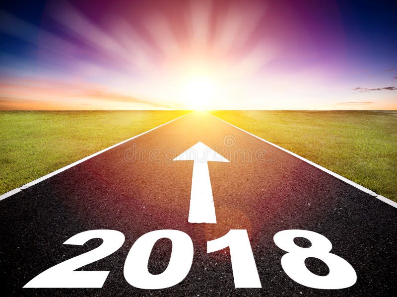 Lege weg en gelukkig nieuw jaar 2018 concept stock afbeelding Lege weg en gelukkig nieuw jaar 2018 concept stock afbeelding