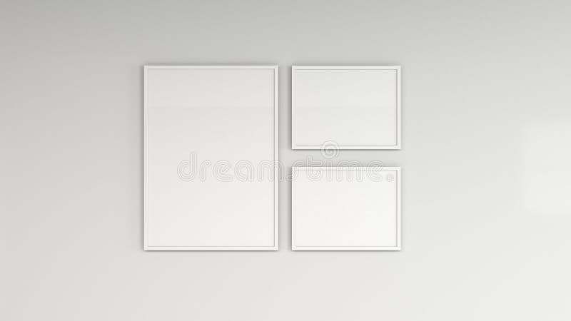 Lege witte affiche in wit kader op de muur stock illustratie Lege witte affiche in wit kader op de muur stock illustratie