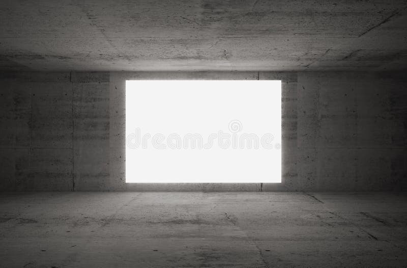Lege witte het schermgloed in donkere concrete ruimte royalty-vrije illustratie Lege witte het schermgloed in donkere concrete ruimte royalty-vrije illustratie
