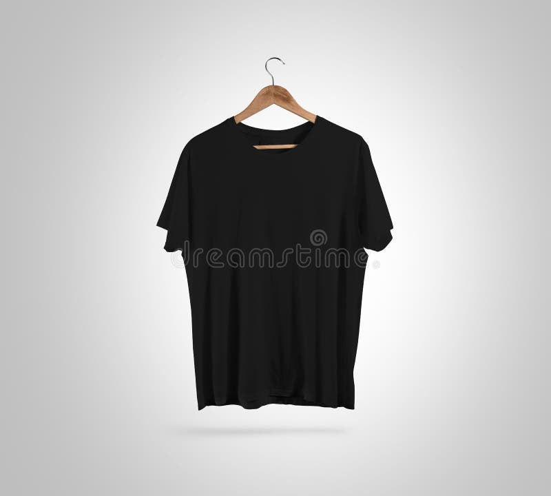 Lege zwarte t-shirtvoorzijde op hanger, ontwerpmodel, het knippen weg stock afbeelding Lege zwarte t-shirtvoorzijde op hanger, ontwerpmodel, het knippen weg stock afbeelding