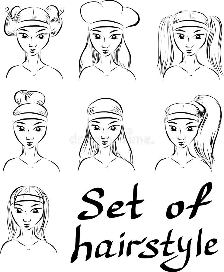 Legen Sie von den Vektorfrisuren auf langem Haar stock abbildung Legen Sie von den Vektorfrisuren auf langem Haar stock abbildung
