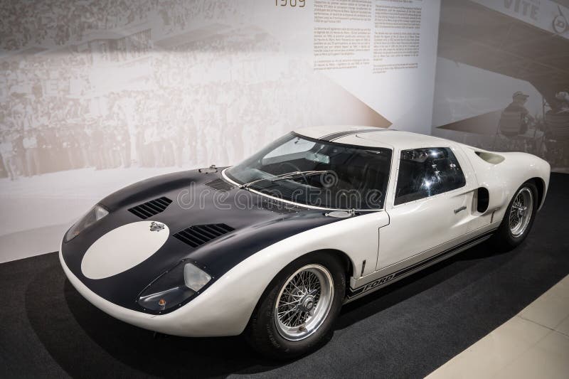 Legendary and spectacular Ford GT40 GT101R from 1964 displayed in a museum stock photo
