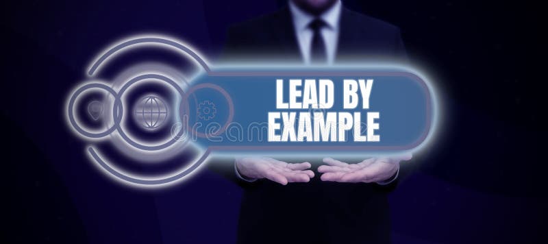 Legendă text care prezintă plumb după exemplu. prezentarea unei afaceri să fie un mentor, să urmeze regulile, să dea exemple de an royalty free stock images