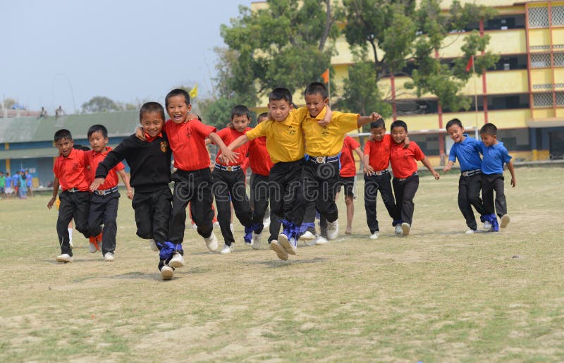 3 legged race, competition, school children competing, participation