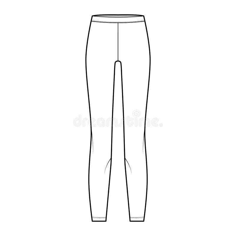 Leggins Technical Fashion Illustration with Elastic Waistband. Flat ...