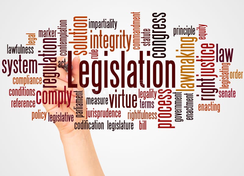 Legislation Word Cloud and Hand with Marker Concept Stock Illustration