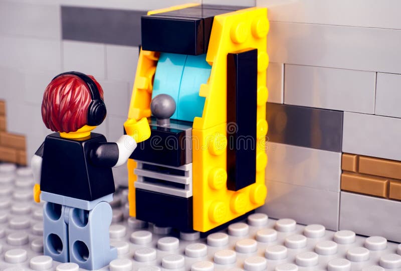 Lego Boy Playing Arcade Cabinet Editorial Image Image Of
