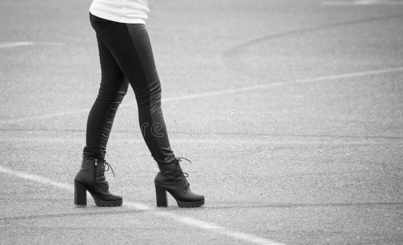 Legs of a Girl in Black Pantyhose Walking Along the Road Stock Image ...